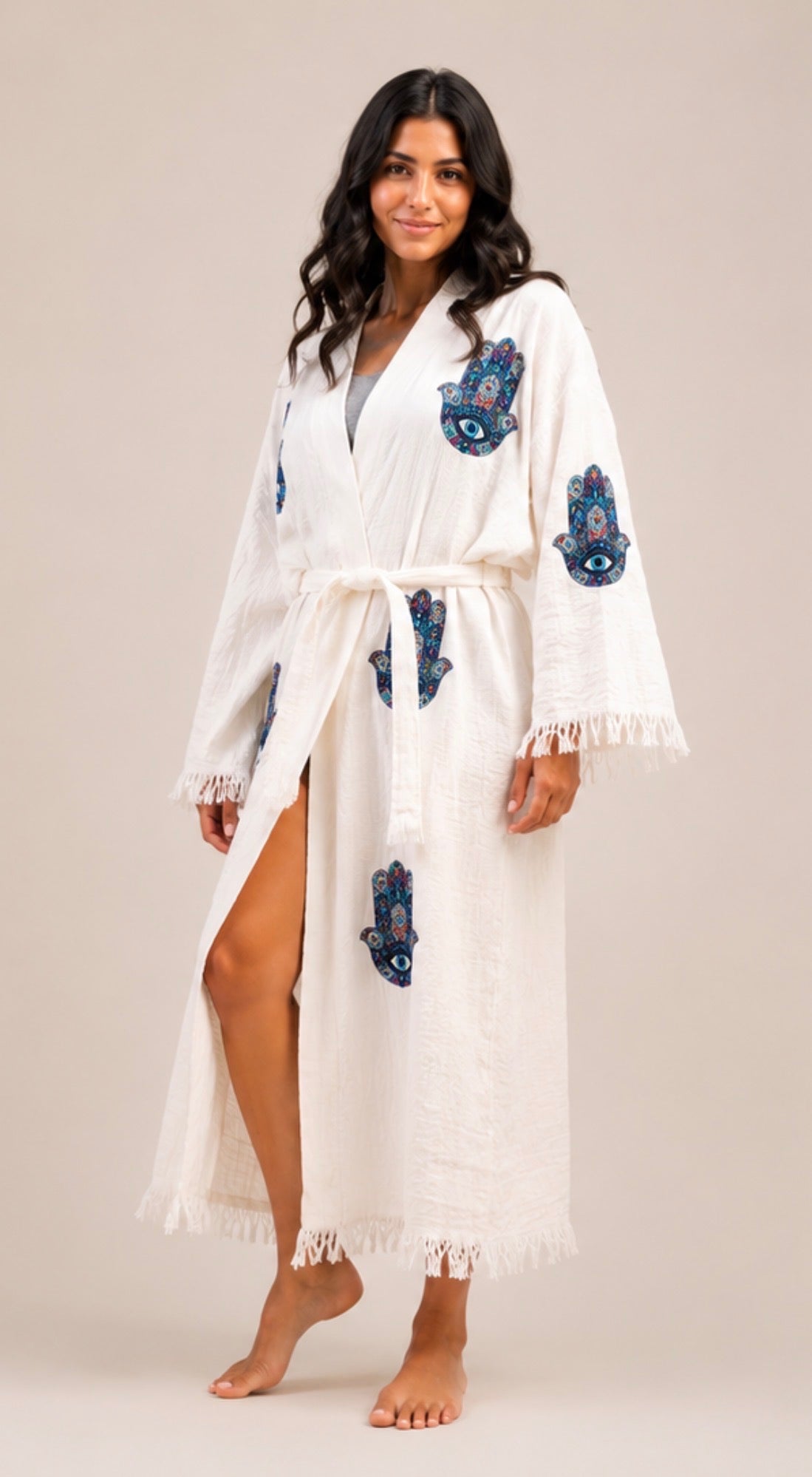 Hamsa Turkish Cotton Robe | Lightweight Spa Robe, Resort wear & Cover-Up