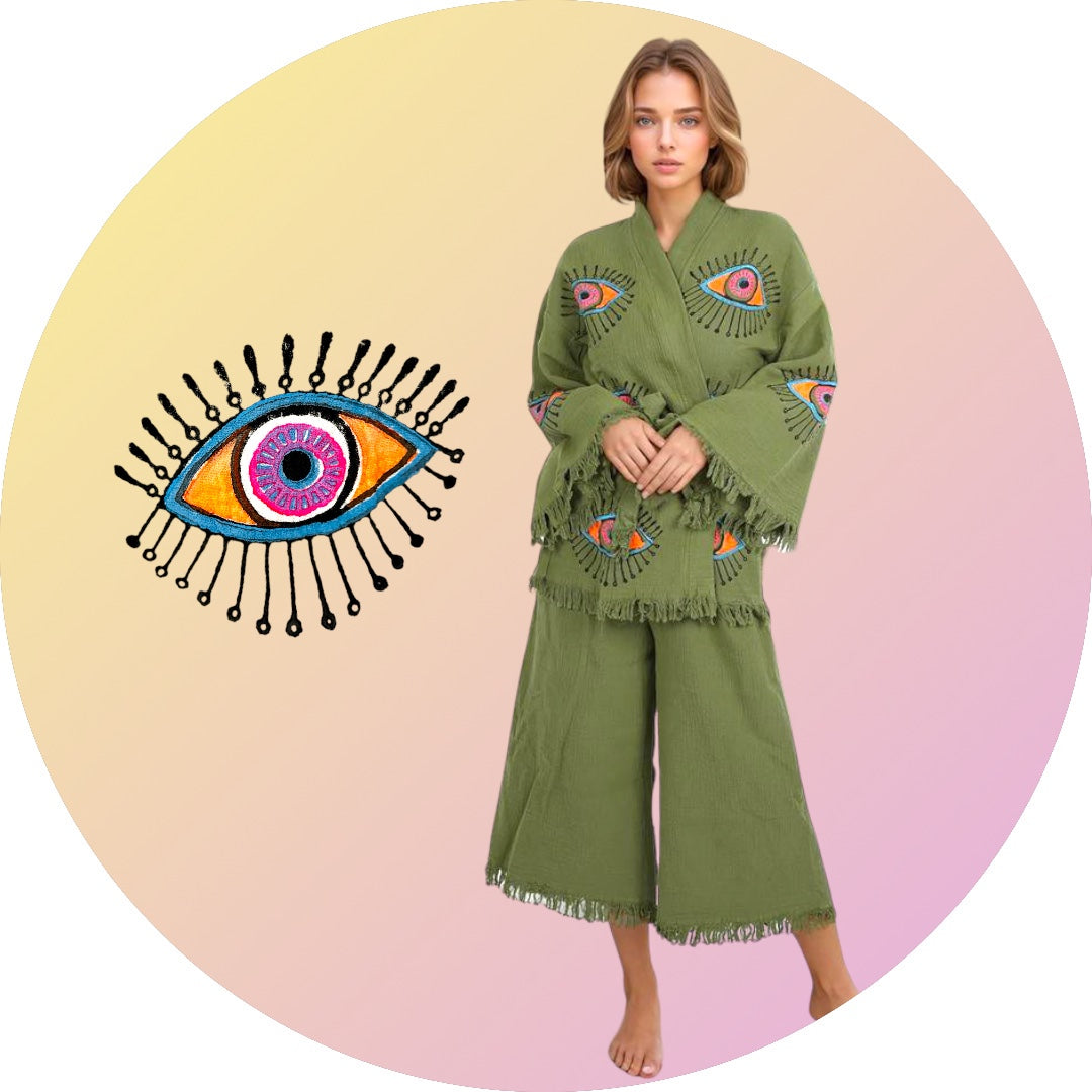 Turkish Eye Juliet Cotton Mini Robe Set