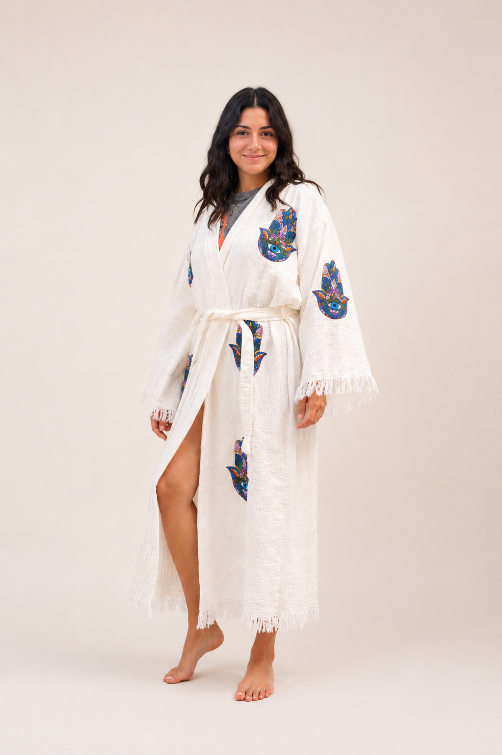 Hamsa Turkish Cotton Robe | Lightweight Spa Robe, Resort wear & Cover-Up
