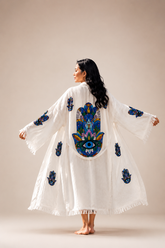 Hamsa Turkish Cotton Robe | Lightweight Spa Robe, Resort wear & Cover-Up