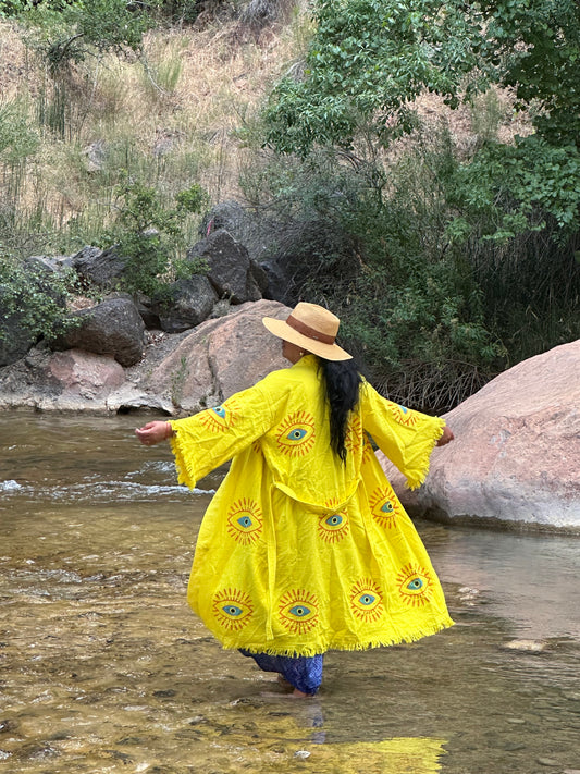 BLUE EVIL EYE  ROBE YELLOW